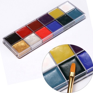 Peinture corporelle à base d'huile en 12 couleurs avec 2 pinceaux, <span class=keywords><strong>maquillage</strong></span> lavable pour adultes, fêtes, <span class=keywords><strong>Halloween</strong></span>, Noël, cosplay, <span class=keywords><strong>jeux</strong></span> - Product Image 1