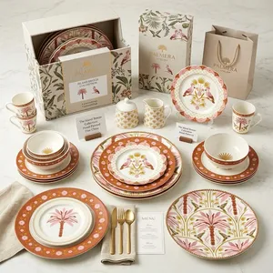 Juego de Platos de Cerámica Retro con Diseño de Loro Rosa, Vajilla de Porcelana de Lujo con Palmeras Tropicales, Plato Redondo para Postre y Ensalada para Bodas - Product Image 3