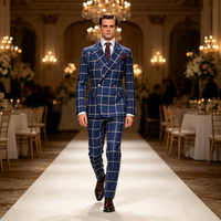 Costume Homme Sur Mesure à Carreaux Fenêtres, Double Boutonnage, Coupe Slim, Blazer à Revers Pointus et Pantalon Habillé – Vente en Gros