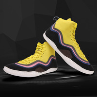 Chaussures de lutte sportives personnalisées OEM chinoises professionnelles du Pakistan pour hommes, cuir souple jaune vert, été rouge, hiver bleu, maille EVA