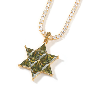 <span class=keywords><strong>Collar</strong></span> de Moda Estilo Hip-Hop <span class=keywords><strong>con</strong></span> Colgante de Estrella de Seis Puntas Chapado en Oro de 18K <span class=keywords><strong>con</strong></span> Diamantes y <span class=keywords><strong>Esmeralda</strong></span> Verde Oliva - Product Image 2