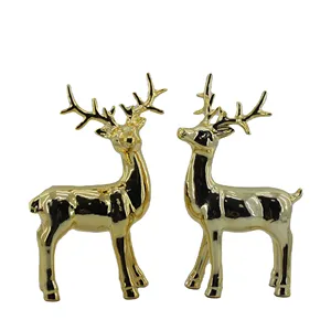 Home Decor Animal Figurines Small Gold-plated Deer Ceramic Mini Deer Decorative Ceramic Porcelain Home Decoration