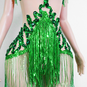 Combinaison pour femme adulte en maille à franges de strass, motif Forêt Enchantée, style Empress Emerald, pour spectacle de scène, carnaval, diva, drag queen - Product Image 6