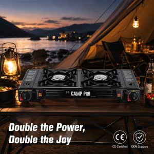 Fornello a Gas Portatile a Doppio Bruciatore 2.8kW ad Alta Potenza per Campeggio Esterno con Connettore a Doppio Uso CE - Product Image 3