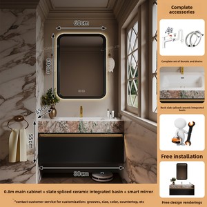 Meuble de salle de bain en chêne de style vintage français, combinaison armoire-lavabo, lavabo, <span class=keywords><strong>miroir</strong></span> intelligent moderne de luxe léger - Product Image 6