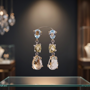 Pendientes Clásicos de Oro de 14K con Baño de Plata 925, Diseño Elegante y Moderno, Topacio Azul Cielo Natural y Amatista Verde Dorada, Belleza Atemporal 2024 - Product Image 2