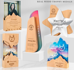 Trofeo Creativo de Cristal y Madera Maciza, Medalla de Competición Personalizable para Premios de Aniversario de Personal, Regalo Empresarial - Product Image 4