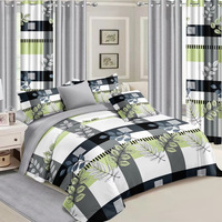 Housse de Couette Douce au Toucher Imprimée en 3D Style Patchwork avec Drap de Lit et Rideau Assorti