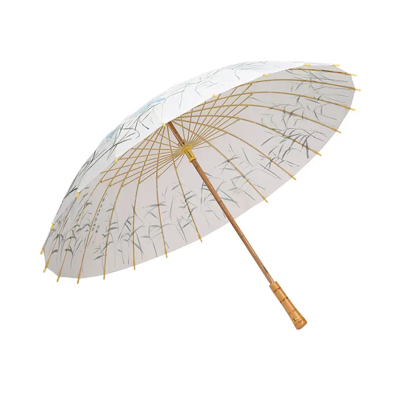 Chinese style decorative bamboo straight umbrella with stick wooden handle