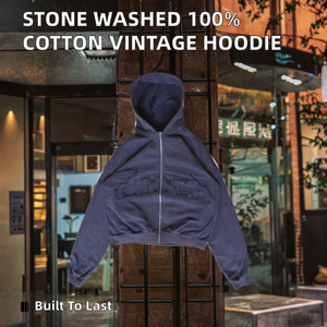 Sweat à capuche vintage en coton 100% de haute qualité, délavé à la pierre, avec appliqué personnalisé et broderie 3D, en molleton bouclette 400 g/m², respirant et anti-boulochage - Product Image 2