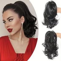 Extension de cheveux synthétique pour femme, perruque queue de cheval à clip, boucles cascade courtes et volumineuses, résistante à la chaleur
