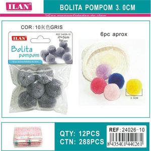 Pompon in Lana Ilan 3 Cm Grigio per Decorazioni Artigianali - Product Image 1