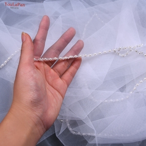 Yapan v34 रोमांटिक और सरल ब्राइडल एकल परत के हीरे के आकार का क्रिस्टल बेडेड एज कस्टमाइजिबल आकार शादी का घूंघट - Product Image 6