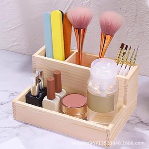 Wooden <b>Makeup</b> Organizer With Partitions 4 In 1 Desktop Storage <b>Box</b> For Brushes Nail Art Tools Cosmetics - Product Image 1
