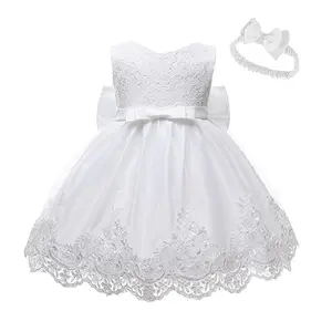 Flor formal Bautizo Ocasiones especiales Vestido Blanco Bebé Niñas Bordados Vestidos de bautismo para fiesta