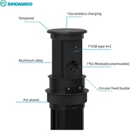 Prise de courant escamotable SINOAMIGO EU, chargeur sans fil de bureau 15W, prise multiple avec contrôle de l'alimentation