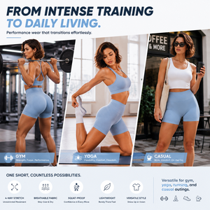 CNSHELL Pantaloncini Fitness a Vita Alta Senza Cuciture, Elasticizzati in 4 Direzioni, Traspiranti, Anti-Squat, per Palestra, Yoga, Corsa e Uso Quotidiano - Product Image 2