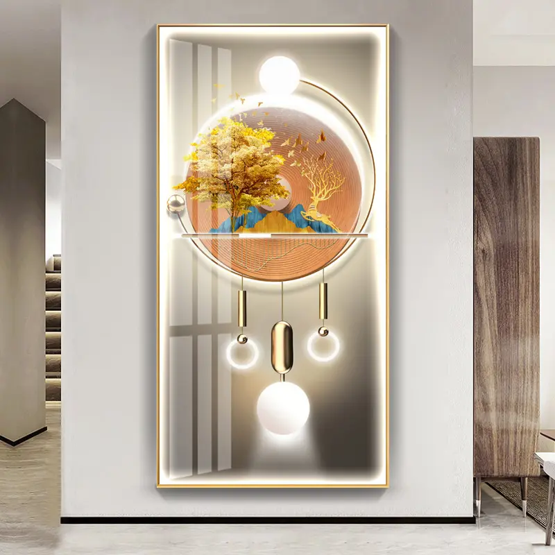 Dekorasi Lorong Ruang Tamu Rusa Keberuntungan Gambar Kaca Kelas Tinggi Seni Dinding Rusa Emas Kristal Porselen Berbingkai Abstrak