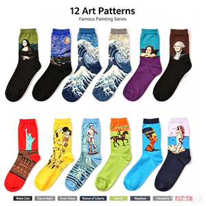 Calzini Artistici OEM ODM con Stampe Famose, Calzini Unisex in Cotone con Motivi Divertenti, Calzini Casual in Cotone con Logo Personalizzato - Product Image 5