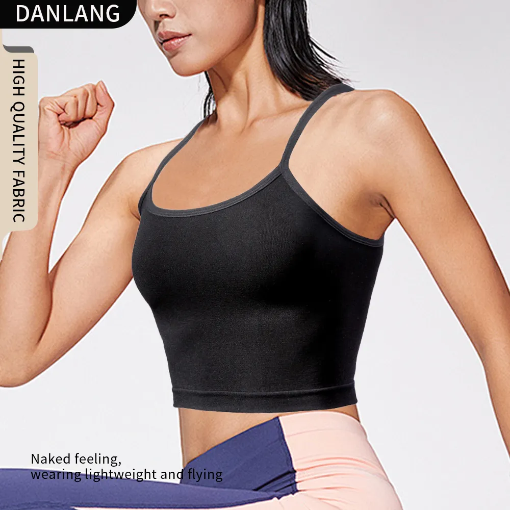 Lässige offener Rücken Damen Spaghettiträger Crop Stretch Weste kurz Tank-Top Slim Fit nahtloses individuelles Unterhemd