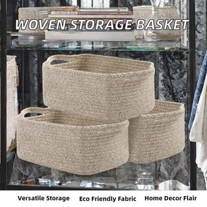 <b>Rectangular</b> Woven 100% Cotton Eco-Friendly Fabric Multifunctional Decorative <b>Basket</b> Handle for Home Storage Gift Set - Product Image 2