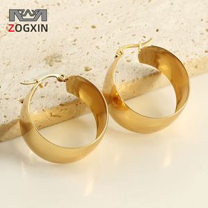 ZOGXIN Gold Hoop Earrings 18K Plated Stainless Steel Women's Fashion Jewelry Geometric Circle Design - Product Image 1