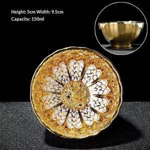 Lin Xin Handgefertigte Bunte Pfauen-Teetasse mit Goldenem Lotus, Vergoldet, Vollfarbig, Dekorierte Dehua-Teetasse - Product Image 2