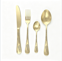 Ensemble de couverts en acier inoxydable 410 pour vaisselle dorée PVD, manche gravé au laser motif plume, couteau, fourchette, cuillère personnalisables