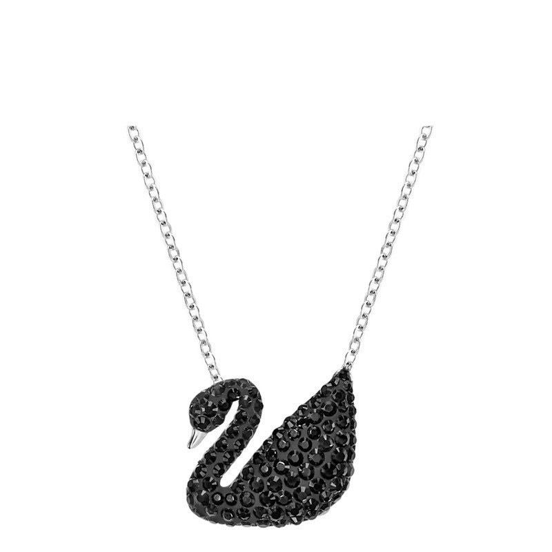 White gold black swan necklace