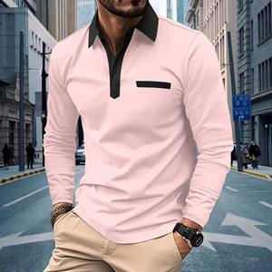 Nuova Camicia <span class=keywords><strong>POLO</strong></span> da <span class=keywords><strong>Uomo</strong></span> di Alta Qualità per Primavera e Autunno, Casual con Colletto Abbottonato, Tasca e Maniche Lunghe in Tinta Unita - Product Image 5