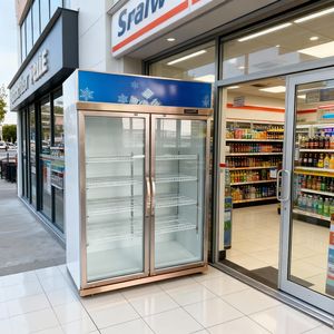 Commerciële gekoelde drankenpresentatiekoelkast met glazen deur, mechanische temperatuurregeling, LED-verlichting en verstelbare schappen voor winkels - Product Image 1