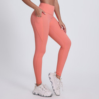 Pantalons de sport pour femmes, couleur unie, poches latérales souples, taille haute, leggings de yoga