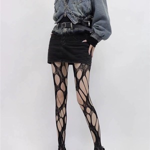 Retro Asymmetrical Fishnet Stockings 0D Ultra Thin Transparent Women's Four Seasons Solid Color Polyester Fiber Stockings - Product Image 3