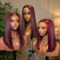 Ombre 99J Rote Gerade Kurze Bob-Perücken aus Echthaar Burgunderrote Lace-Front-Perücke Klebefreie HD-Lace-Frontal Echthaarperücke für Schwarze Frauen