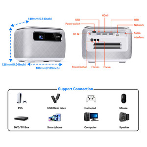 Proyector Inteligente Portátil DLP Android con Altavoces Estéreo Integrados, Proyector Inteligente para <span class=keywords><strong>Netflix</strong></span>, Cine en Casa, Películas - Product Image 5