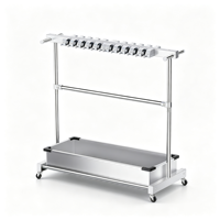 Chariot de rangement autoportant à roulettes pour outils de nettoyage avec poignée de poussée, support en acier inoxydable pour balais et serpillères pour garage et école