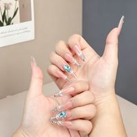 Ongles à presser OEM ODM, longs, forme stiletto, en acrylique, avec pointe française et gemmes, de luxe, réutilisables, pour cadeau