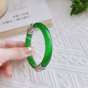 Brazalete Vintage con Degradado Verde, Imitación de Jade Blanco Hetian, Brazalete Sencillo de Estilo Chino Retro con Dije de Ópalo - Product Image 4