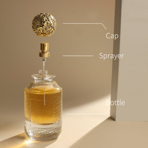 Flacon de <span class=keywords><strong>parfum</strong></span> vide de luxe en verre au design rond unique, avec bouchon en alliage et pompe pulvérisatrice - Product Image 3