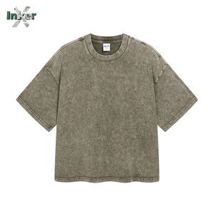 T-shirt unisexe de luxe 100 % coton tricoté, haute qualité, logo vintage personnalisé, effet délavé, coupe oversize, délavé à l'acide, couleur unie, grammage lourd - Product Image 5