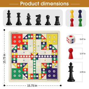 Jeu d'échecs de voyage portable 2 en 1, plateau en tissu double face, jeu de société en bois <span class=keywords><strong>Ludo</strong></span> et pièces d'échecs en plastique, plateau pliable avec sac - Product Image 2