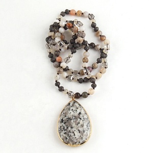 Fashion Women's Body <strong>Boho</strong> Customized Jewelry 6mm Natural Stone Knotted Crystal Glass Beads Gemstone Drop Pendant <strong>Necklace</strong> - Product Image 4