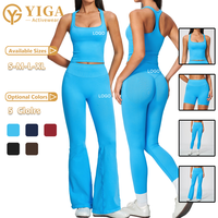 Leggings de yoga sans couture, pantalon évasé, haut de yoga, short de sport pour femmes, débardeur Dri Fit noir, ensemble de yoga