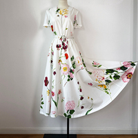 Vente en gros Printemps-Été Robe midi élégante pour femme 100% Coton à manches courtes, imprimé floral, avec ceinture, en popeline, pour le bureau et les soirées