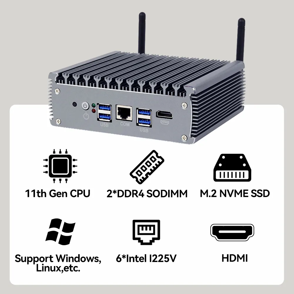 มินิพีซี Intel 11th Core i3 i7 6 2.5G Intel i225V NIC LAN fanless MINIPC คอมพิวเตอร์ pfsense คอมพิวเตอร์เราเตอร์ไฟร์วอลล์ Linux