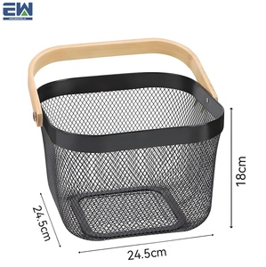 Hộ gia đình kim loại lưới lưu trữ hàng hóa giỏ với tay cầm bằng gỗ - Product Image 6