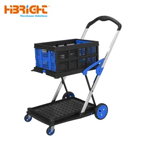 New Product Plastic Collapsible Portable Folding Two Layers Supermarket Grocery shopping Trolley cart with Wheels