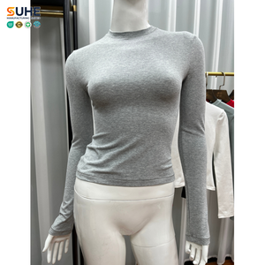เสื้อยืด SUHE วินเทจลำลองสำหรับฤดูร้อน เป็นมิตรกับสิ่งแวดล้อม ทรงเข้ารูป ครอปท็อป แขนยาว ผ้าฝ้าย 92% ผสมอีลาสเทน 8% เนื้อเจอร์ซีย์ ป้องกันการเป็นขุย - Product Image 4