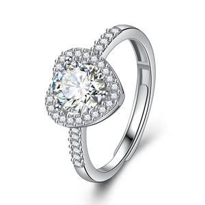 XJZ028 Verstellbarer 925 Sterling Silber Halo-Fassung Zirkonia 1Ct Moissanit Herz-Versprechensringe für Frauen Maßgefertigter Edel-Schmuck - Product Image 1