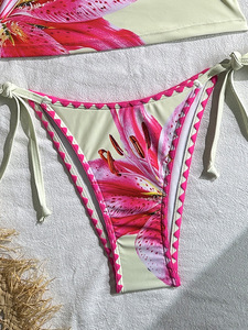 <b>Hot</b> Selling European American <b>Pink</b> Backless Bikini Separate Tie Strap Swimsuit Island Beach Bathing <b>Suit</b> - Product Image 3